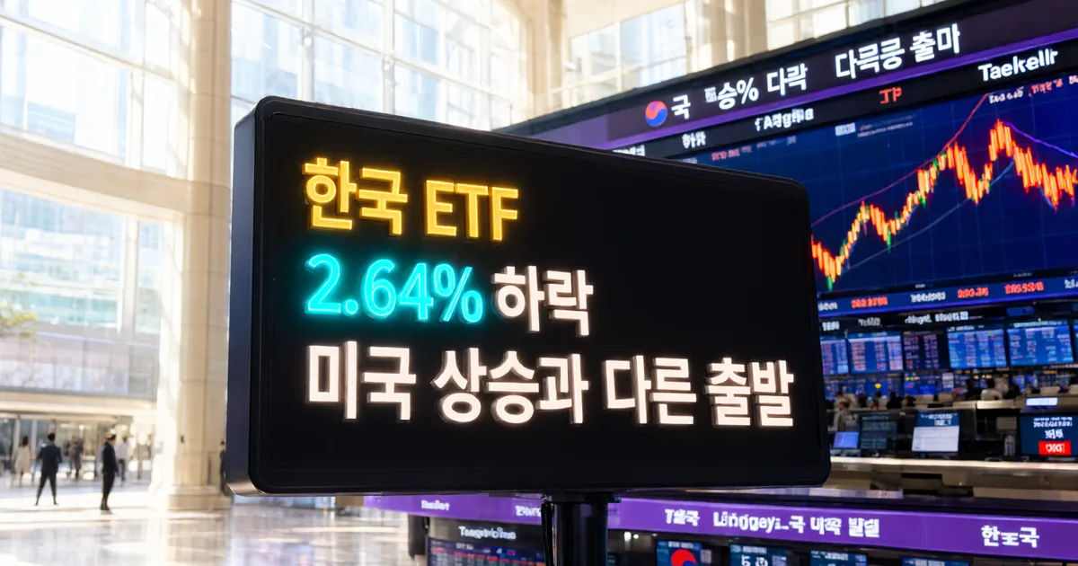 미국 상승과 한국 ETF 하락의 괴리라는 글의 핵심 긴장을 두 시장의 가격선 대비로 한눈에 보여준다.