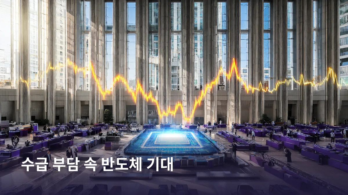 반도체 기대보다 한국 ETF 약세의 수급 부담이 먼저 반영되는 개장 초반의 온도 차를 대비로 연출한다.