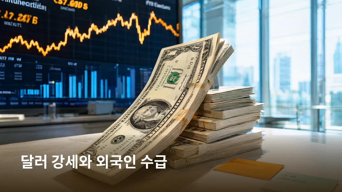 달러 강세와 환율 상승 차트를 통해 외국인 자금 이탈 압력이라는 후반부 긴장을 구현한다.
