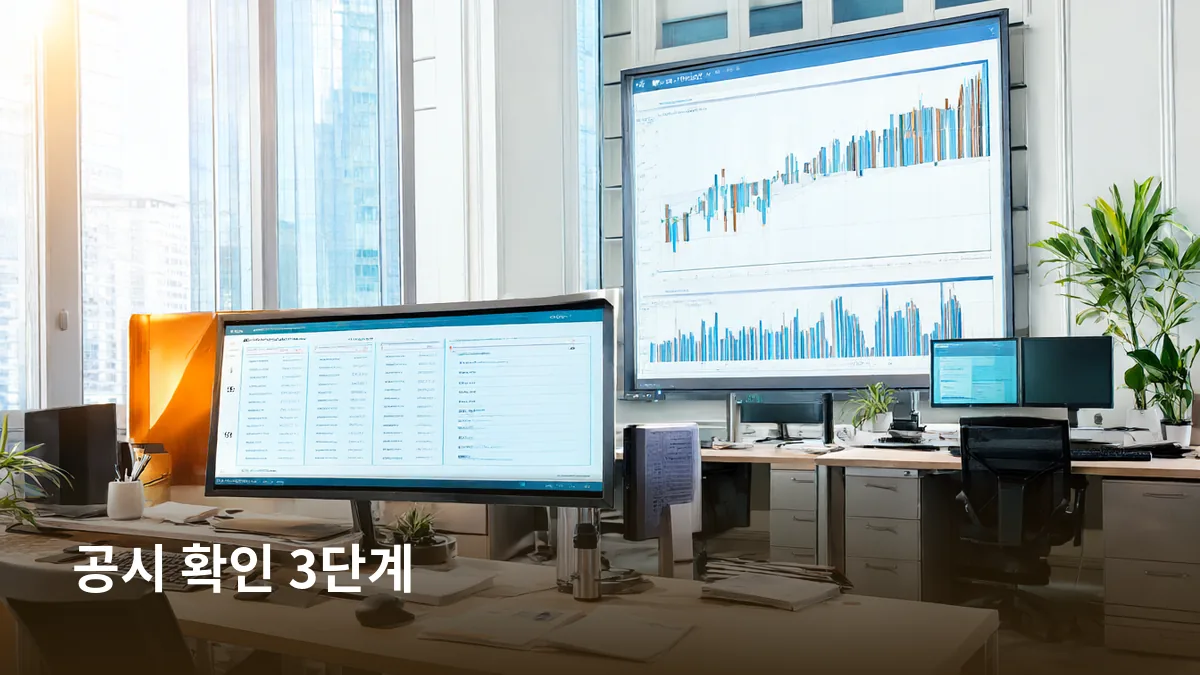발생·핵심 숫자·정정 확인이라는 3단계를 모니터·차트·정정 도장으로 시각화해 전환 문장의 흐름을 붙잡는다.