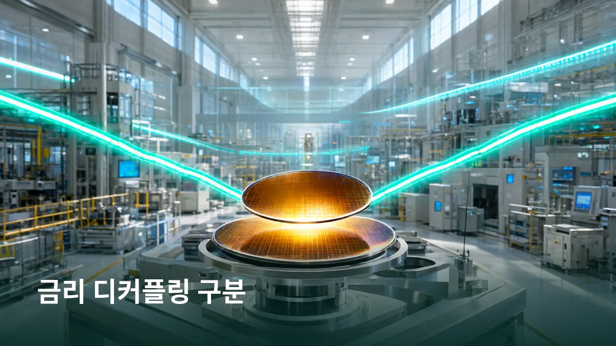 미국 기술주 강세와 금리 진정이 항상 같은 방향으로 가지 않는 예외를 반도체와 갈라지는 차트로 보여준다.