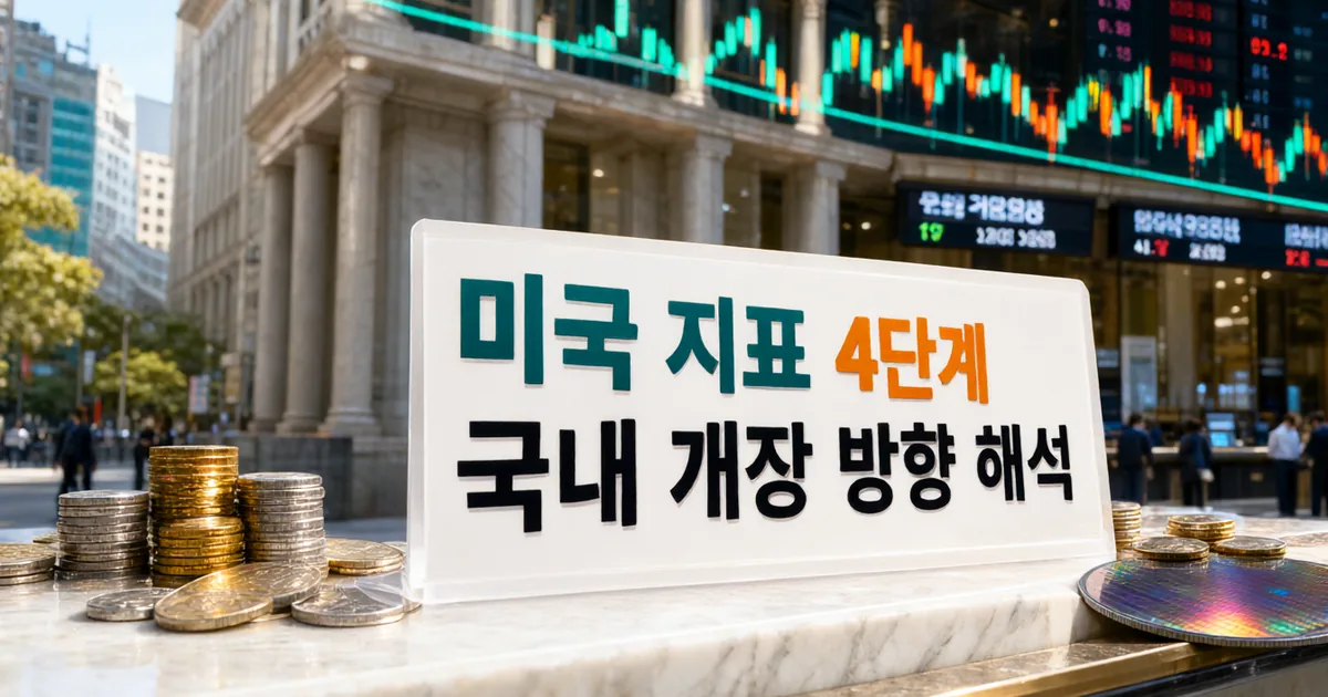 미국 마감 지표와 국내 개장으로 이어지는 4단계 흐름을 한 장면에 압축해 글 주제를 즉시 알린다